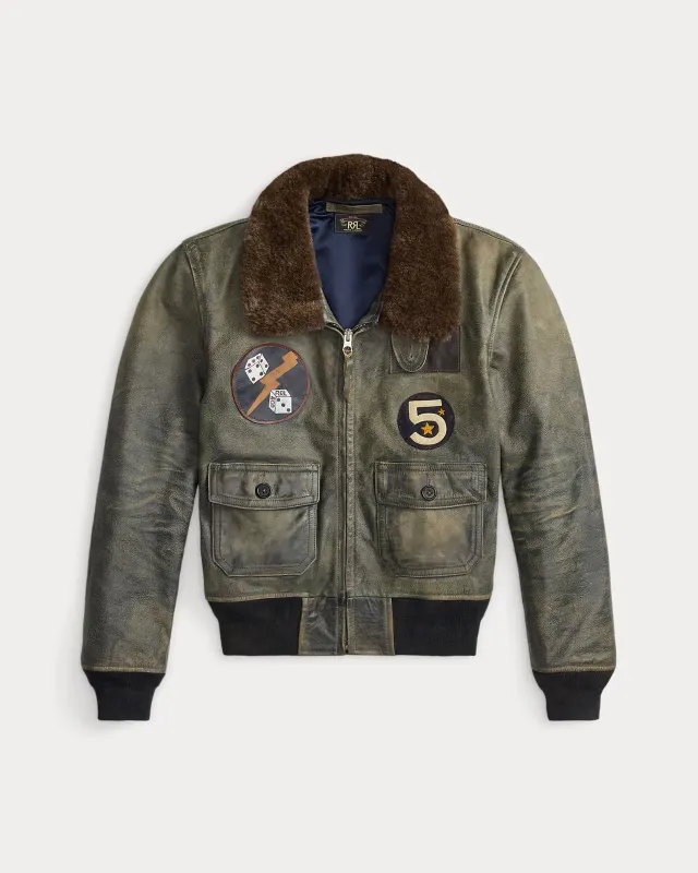 RRL Shearling-Collar Leather Flight Jacket made by RRL