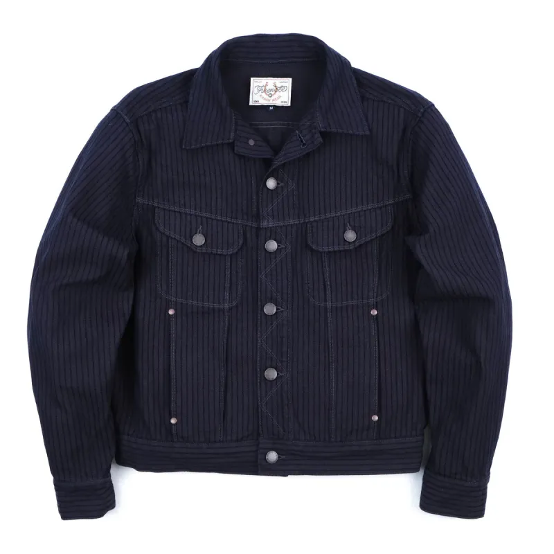 High Low Indigo Herringbone Dobby Jacket made by Freenote Cloth