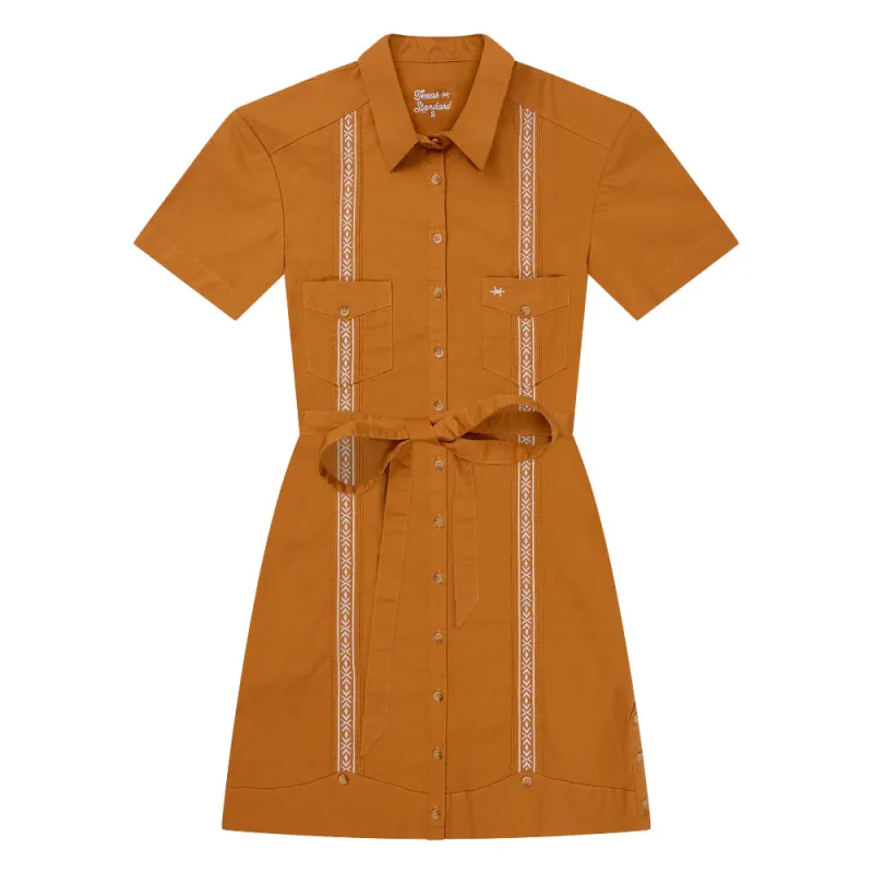Tejas Guayabera Dress - Burnt Orange made by Texas Standard