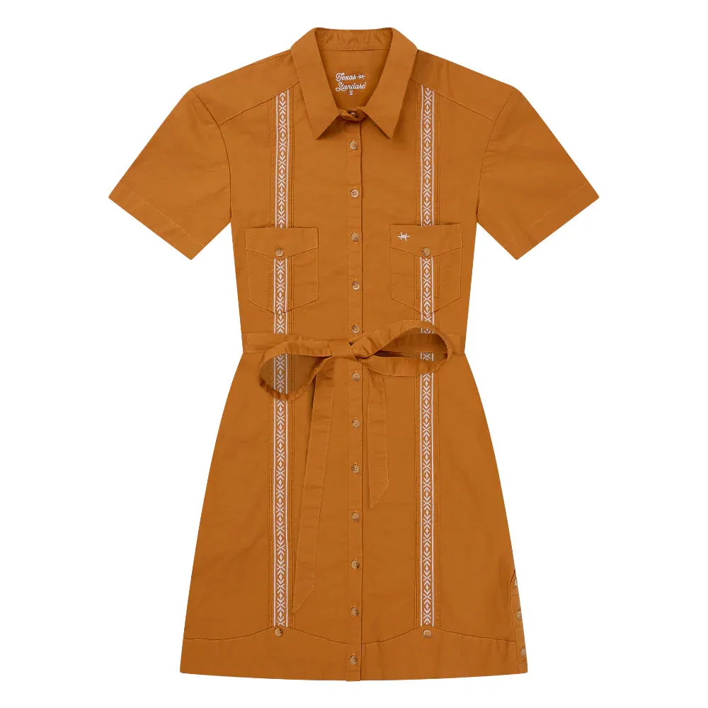 Tejas Guayabera Dress - Burnt Orange sold by Cave and Post