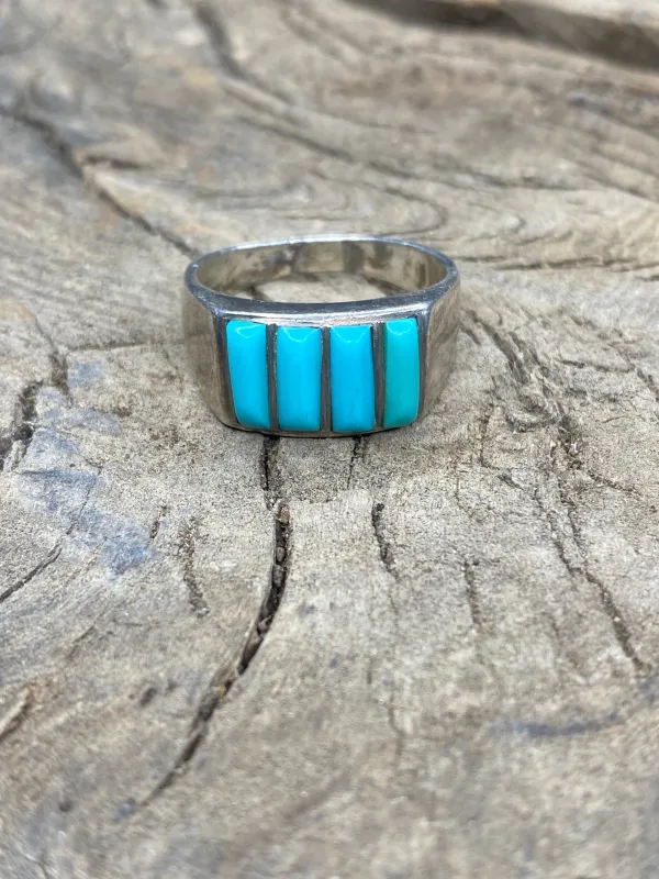 Vintage Turquoise Inlay Silver Men's Ring - Size 11.5 made by Cave and Post