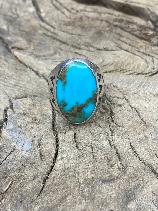 Vintage Turquoise Silver Men's Ring - Size 12 made by Cave and Post
