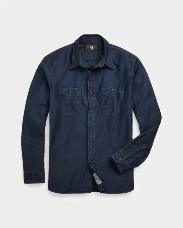 RRL Indigo Cotton-Linen Sateen Workshirt made by RRL
