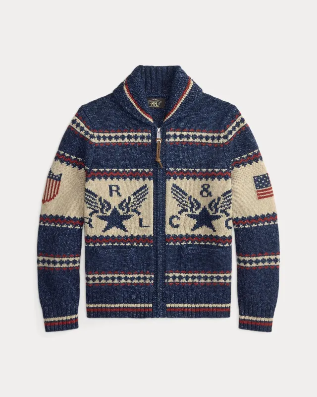 RRL Airplane-Graphic Full-Zip Cardigan made by RRL