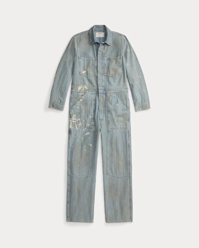 RRL Distressed Indigo Herringbone Coverall made by RRL