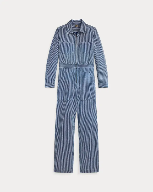 RRL Indigo Striped Cotton-Linen Jumpsuit made by RRL