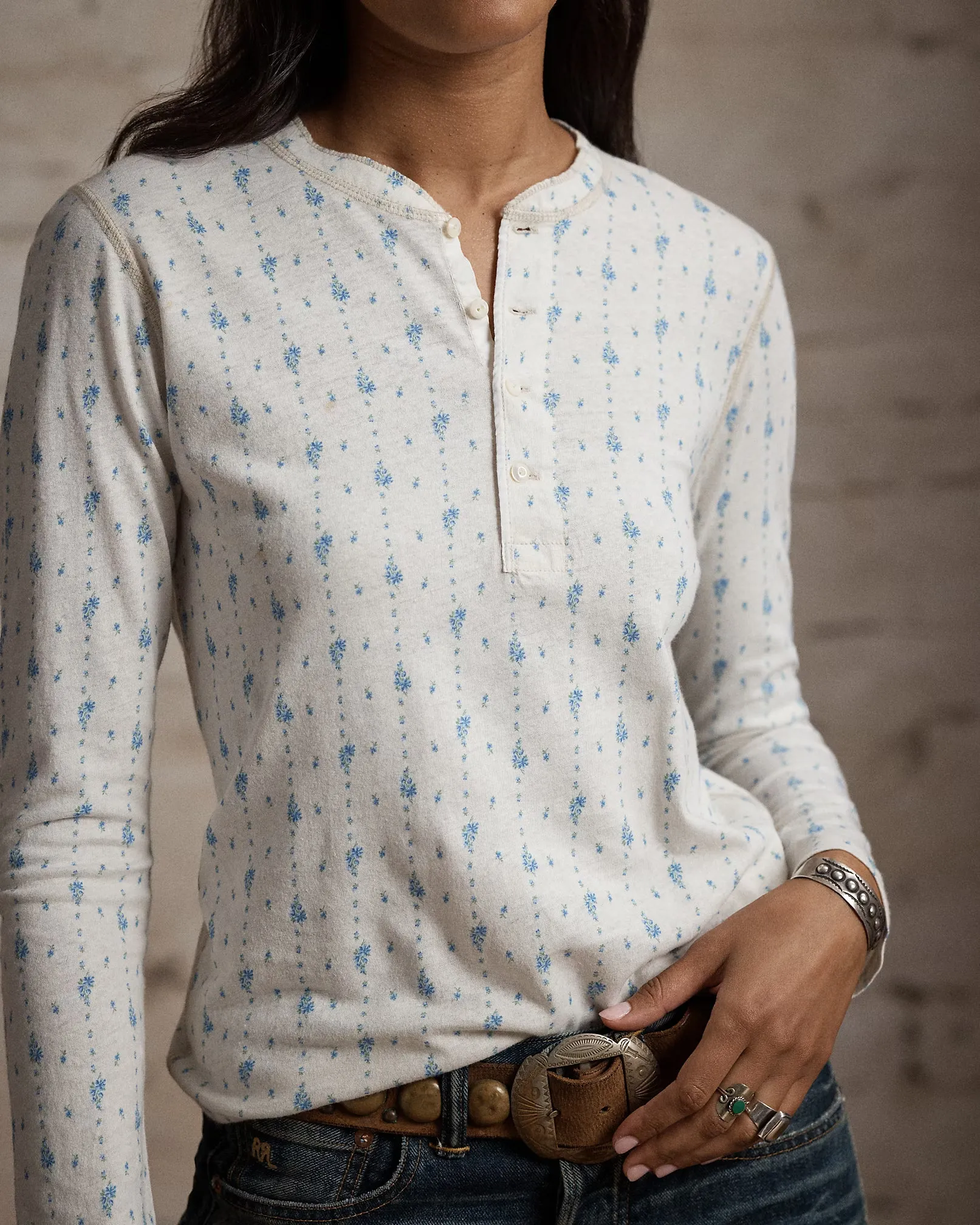 Floral Linen-Cotton Henley Shirt sold by Cave and Post product image thumbnail 5