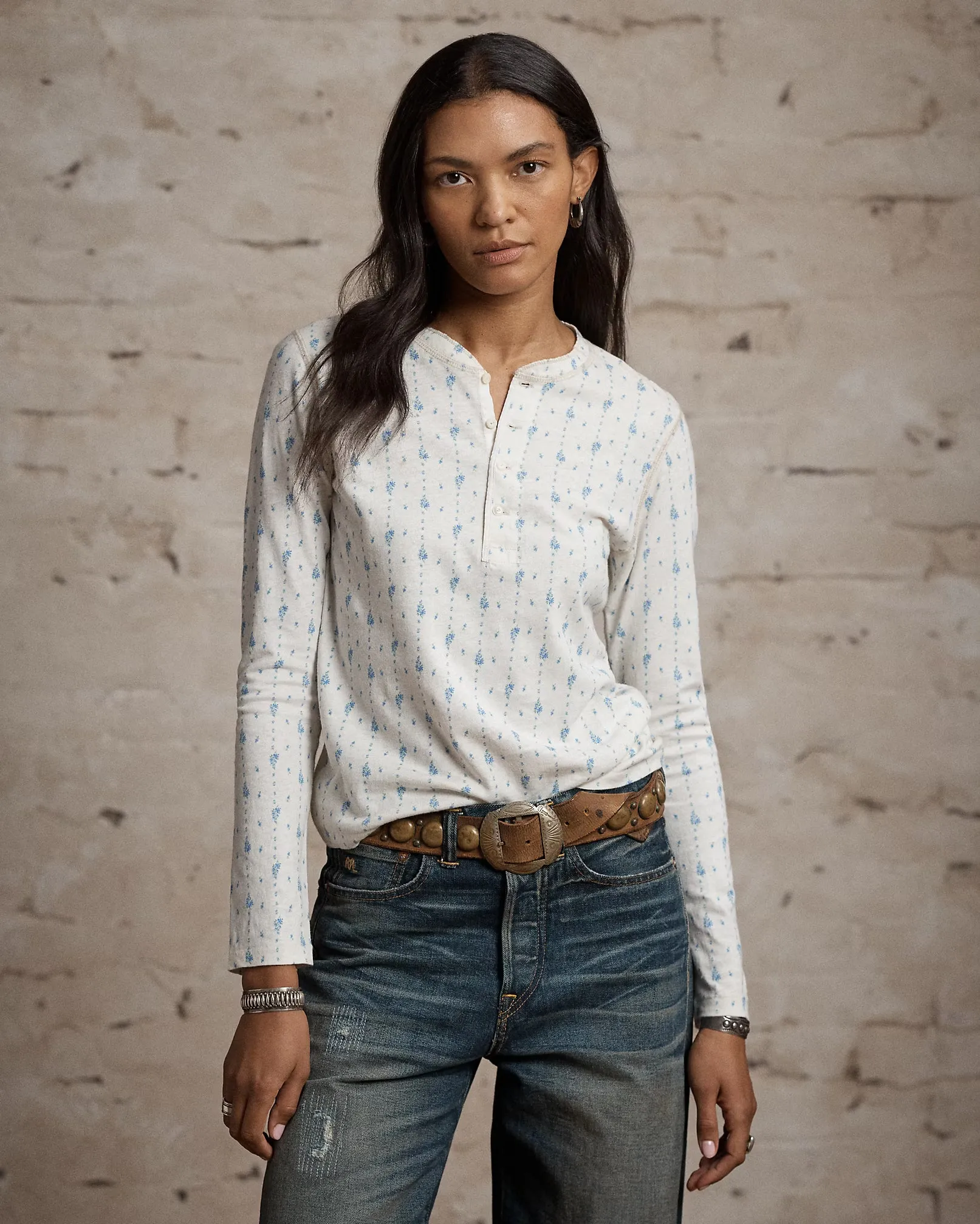 Floral Linen-Cotton Henley Shirt sold by Cave and Post product image thumbnail 2