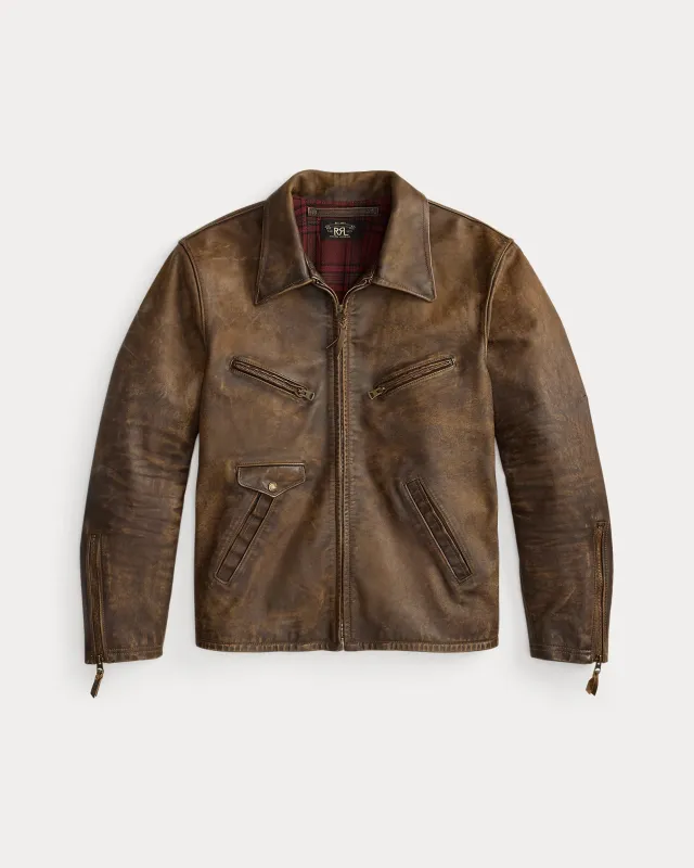 RRL Lined Leather Zipper Jacket made by RRL
