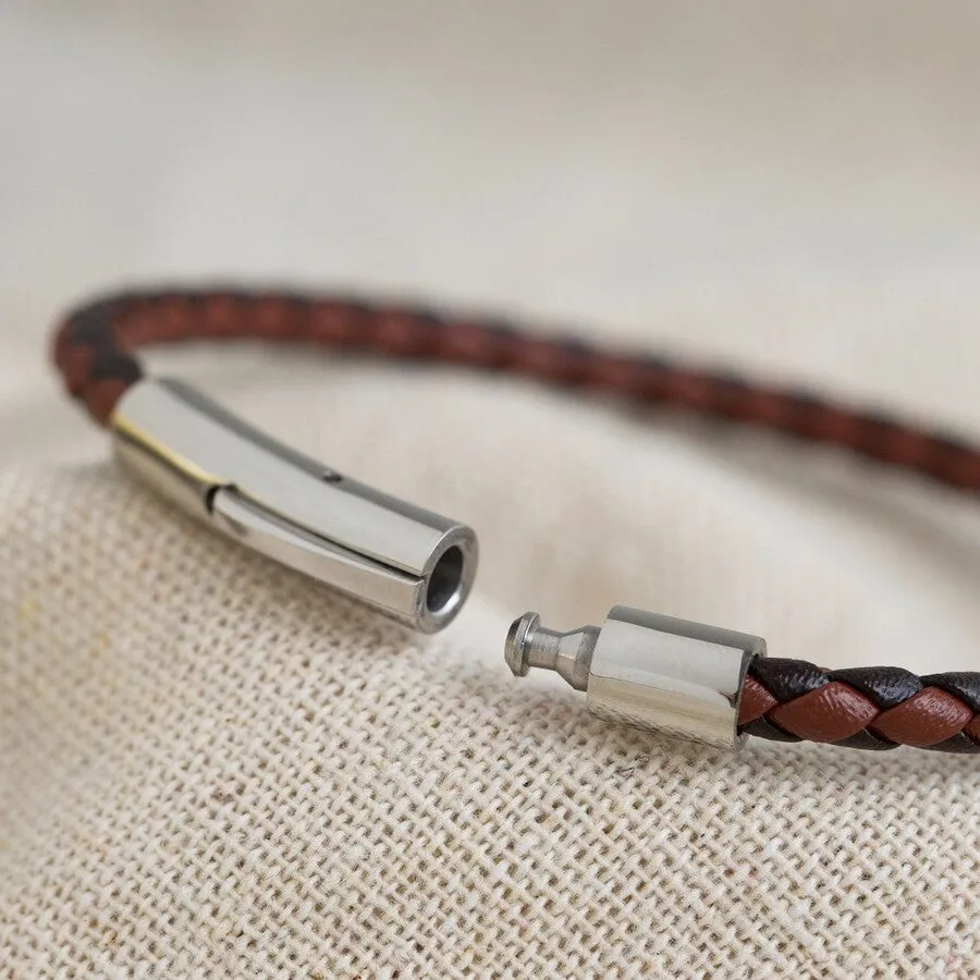Men's Slim Brown Woven Leather Bracelet - Large sold by Cave and Post product image thumbnail 4