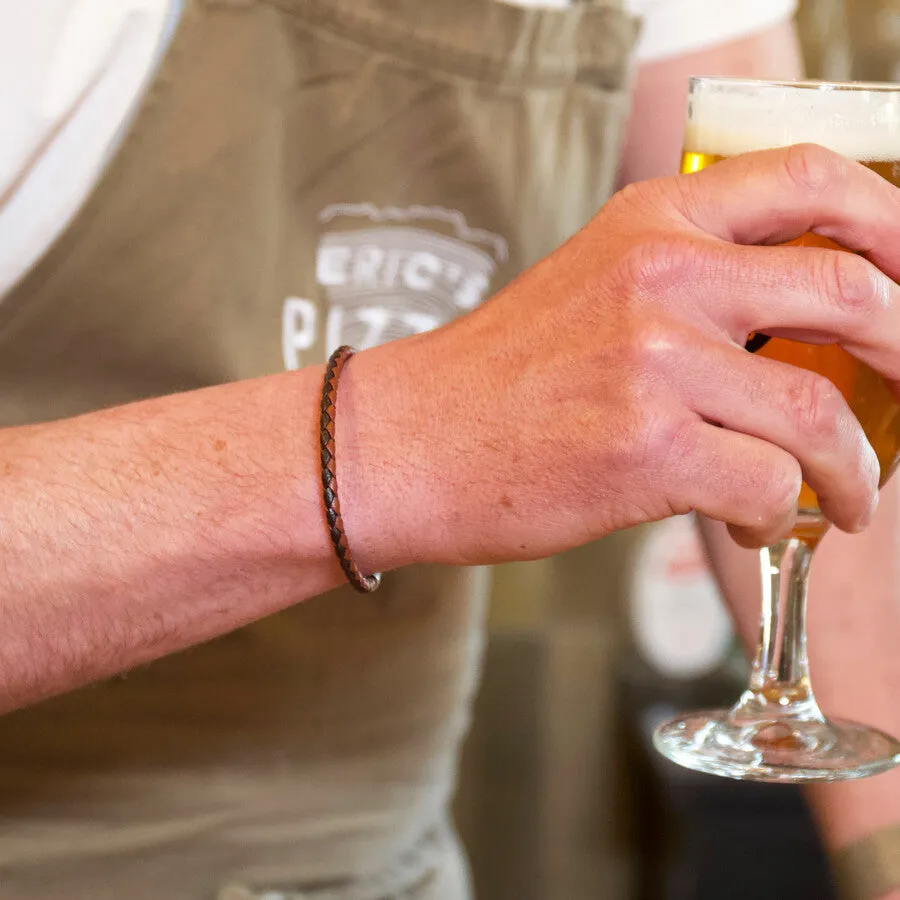 Men's Slim Brown Woven Leather Bracelet - Large sold by Cave and Post product image thumbnail 5