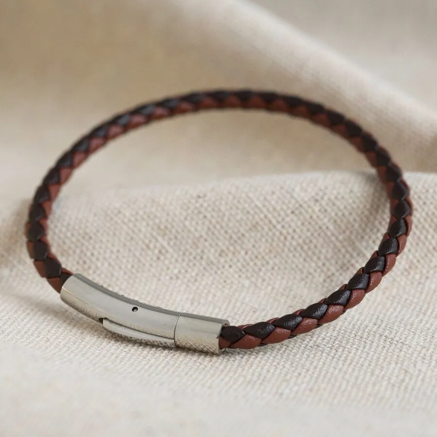Men's Slim Brown Woven Leather Bracelet - Large sold by Cave and Post