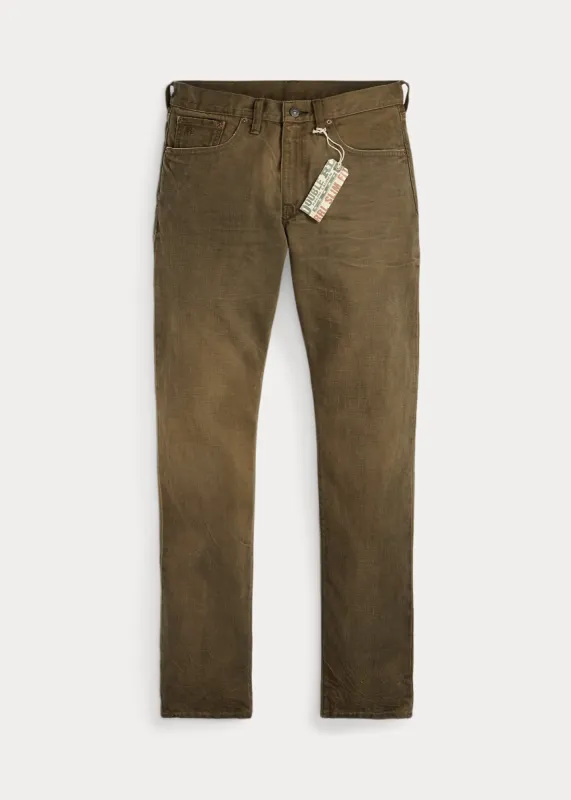 RRL Slim Fit Distressed Brown Jean sold by Cave and Post