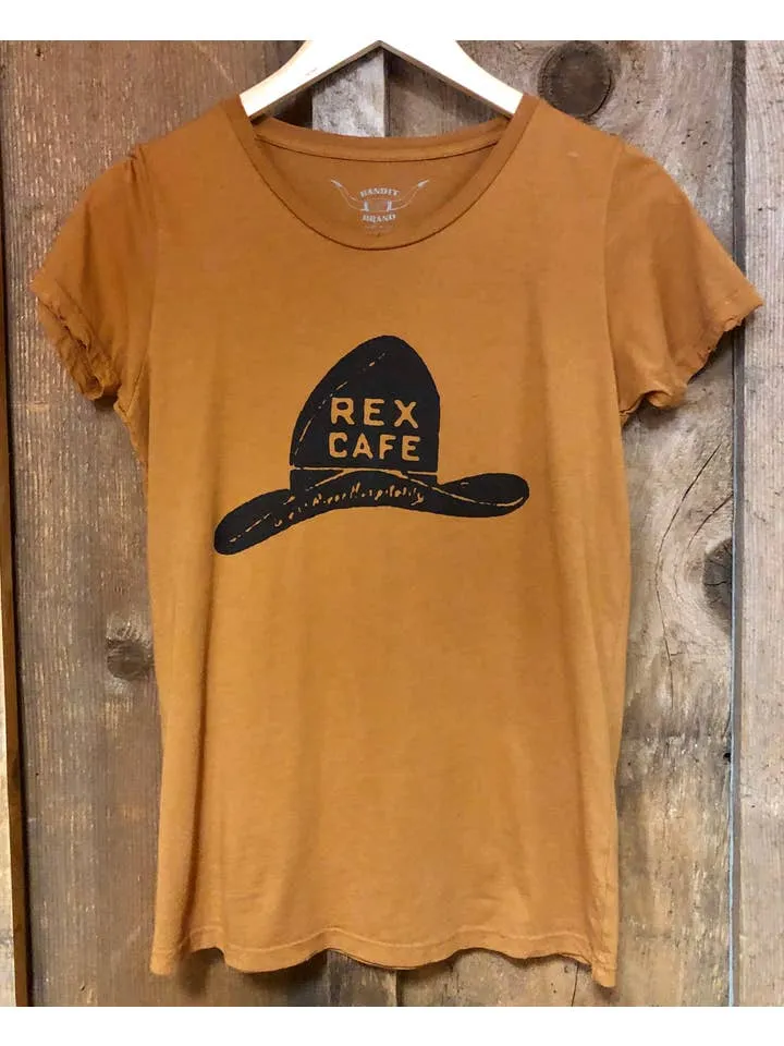 Rex Cafe Womens Tee Cognac/Blk sold by Cave and Post