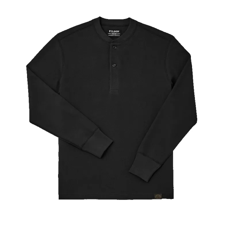 WAFFLE KNIT HENLEY - Faded Black sold by Cave and Post