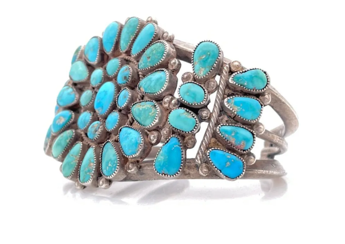 Native American Sterling Silver Petite Point Turquoise Cuff sold by Cave and Post
