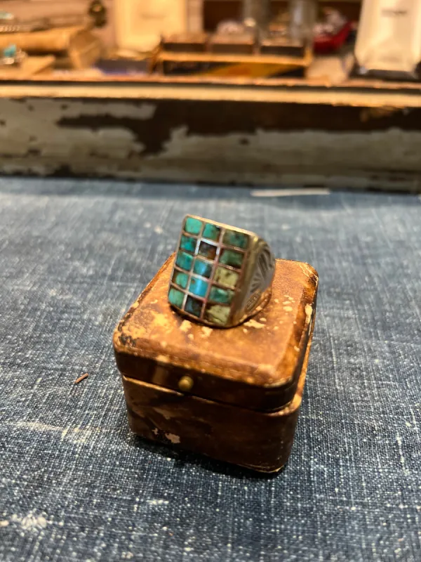 Vintage Sterling and Turquoise Men's Ring sold by Cave and Post