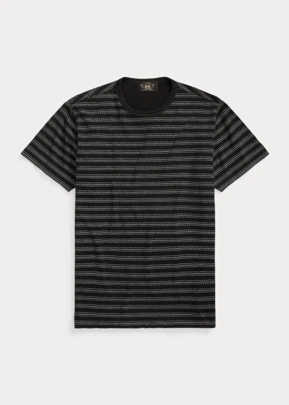 RRL Striped Jersey Crewneck T-Shirt - Black Multi sold by Cave and Post