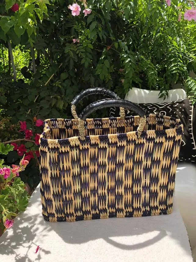 Medium Straw Basket Bicolor Checkers sold by Cave and Post product image thumbnail 4