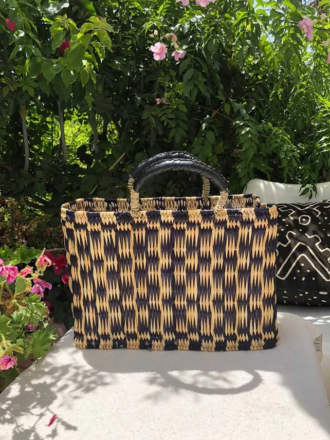 Medium Straw Basket Bicolor Checkers sold by Cave and Post product image thumbnail 2