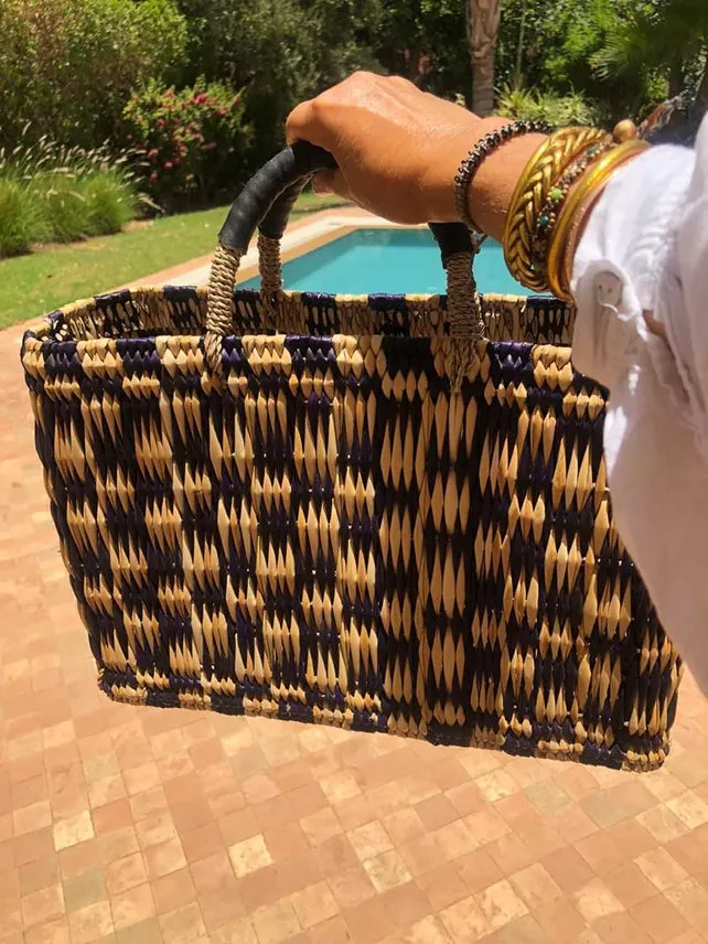 Medium Straw Basket Bicolor Checkers sold by Cave and Post product image thumbnail 3