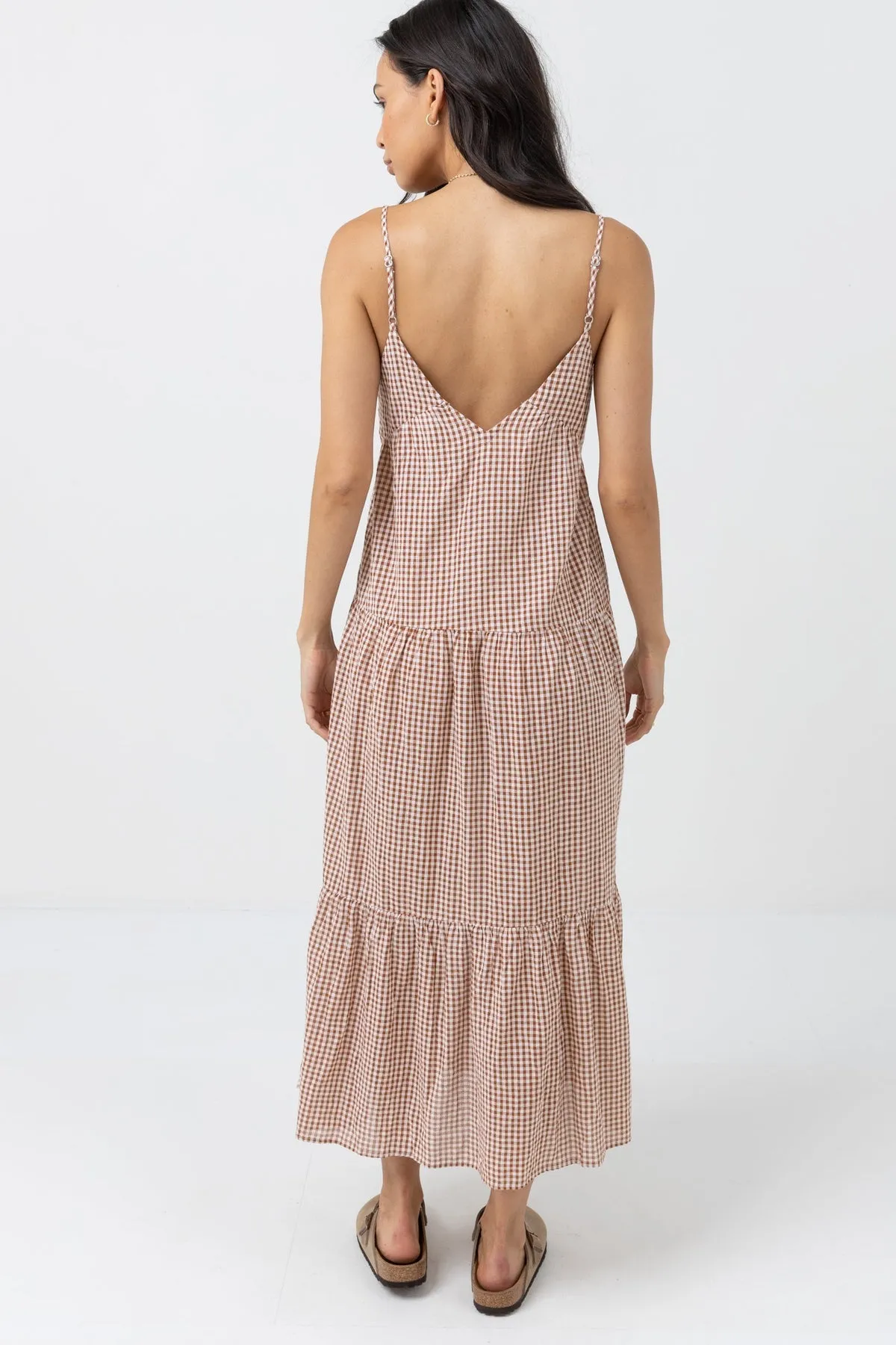 Lola Check Tiered Midi Dress Clay sold by Cave and Post product image thumbnail 3