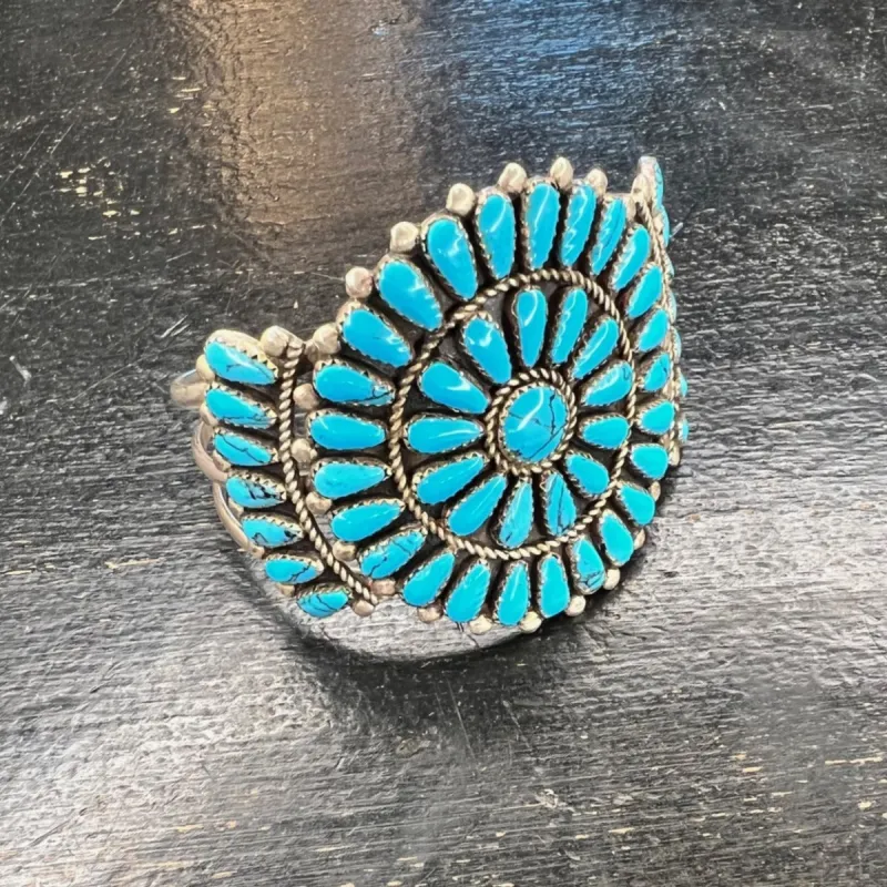 Vintage Navajo Petit Point Turquoise Cluster Cuff sold by Cave and Post