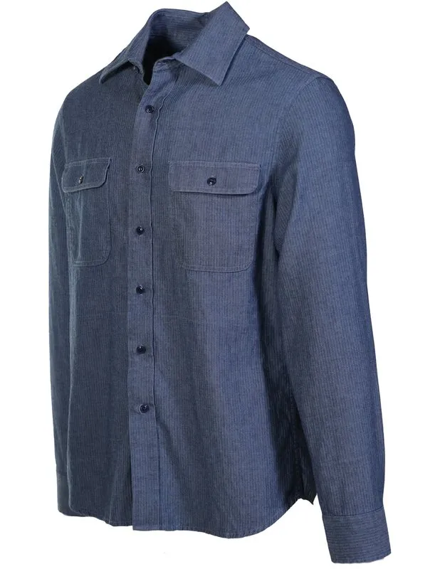 Schott NYC Cotton Shirts in Indigo - Herringbone sold by Cave and Post product image thumbnail 3