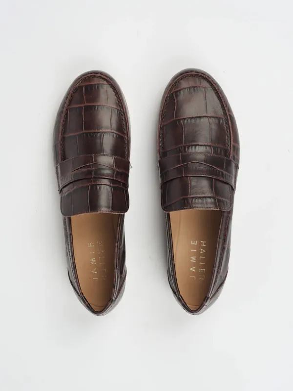 The Penny Loafer in Espresso Croc sold by Jamie Haller