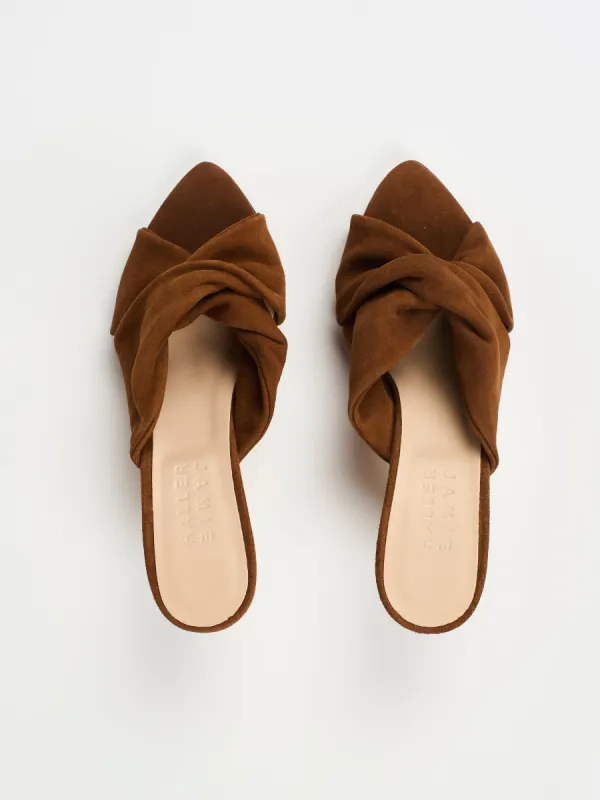 The Knot Heel in Chocolate Suede made by Jamie Haller