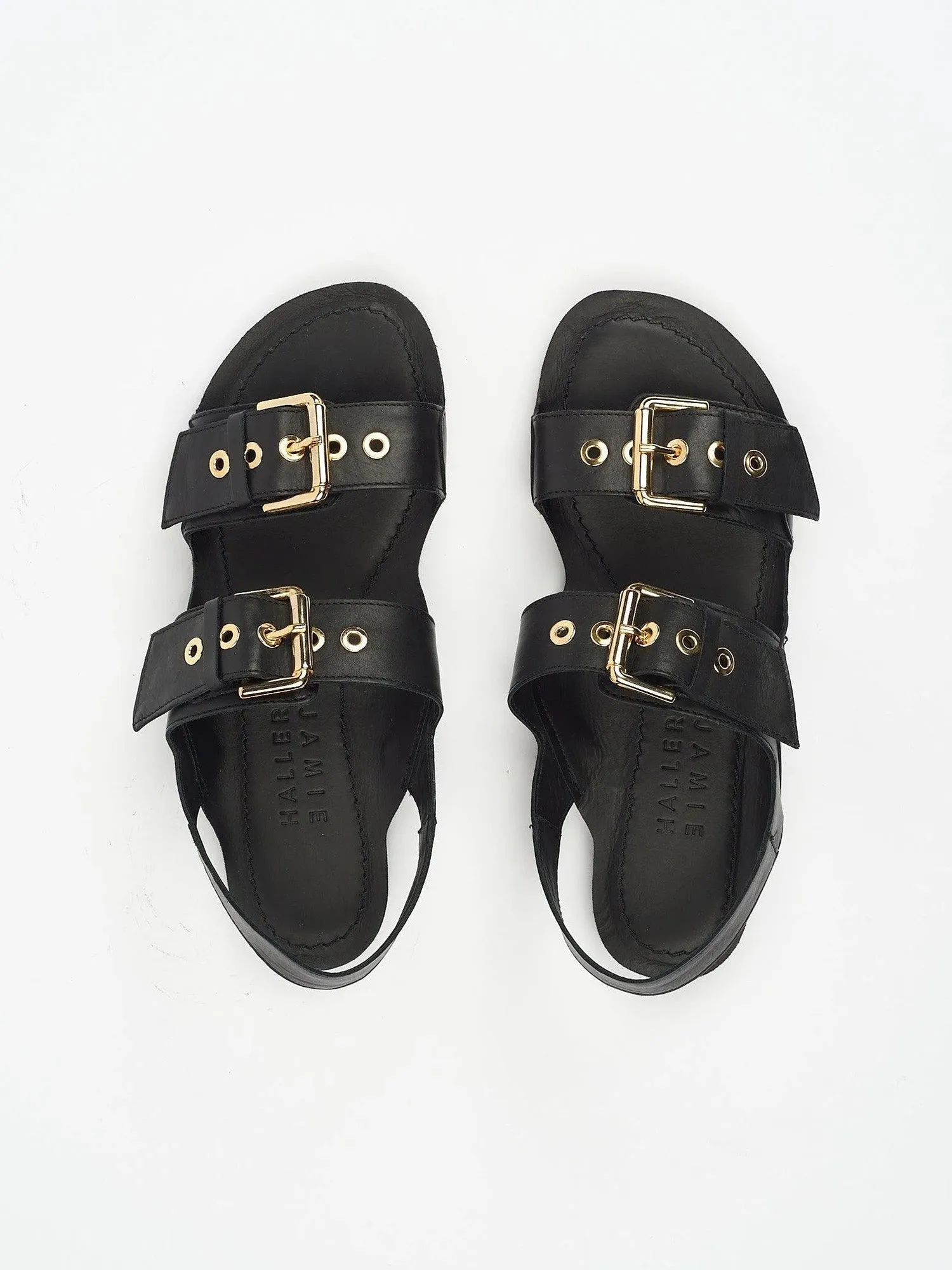 The Double Buckle Sandal in Black sold by Jamie Haller