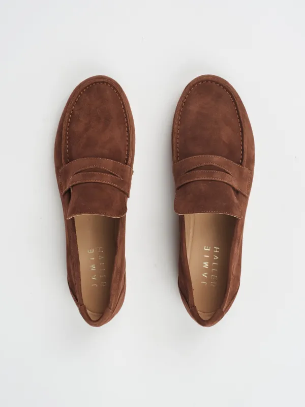 The Penny Loafer in Cafe Suede sold by Jamie Haller