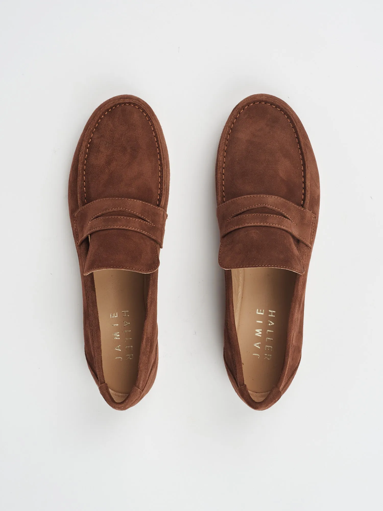 The Penny Loafer in Cafe Suede sold by Jamie Haller