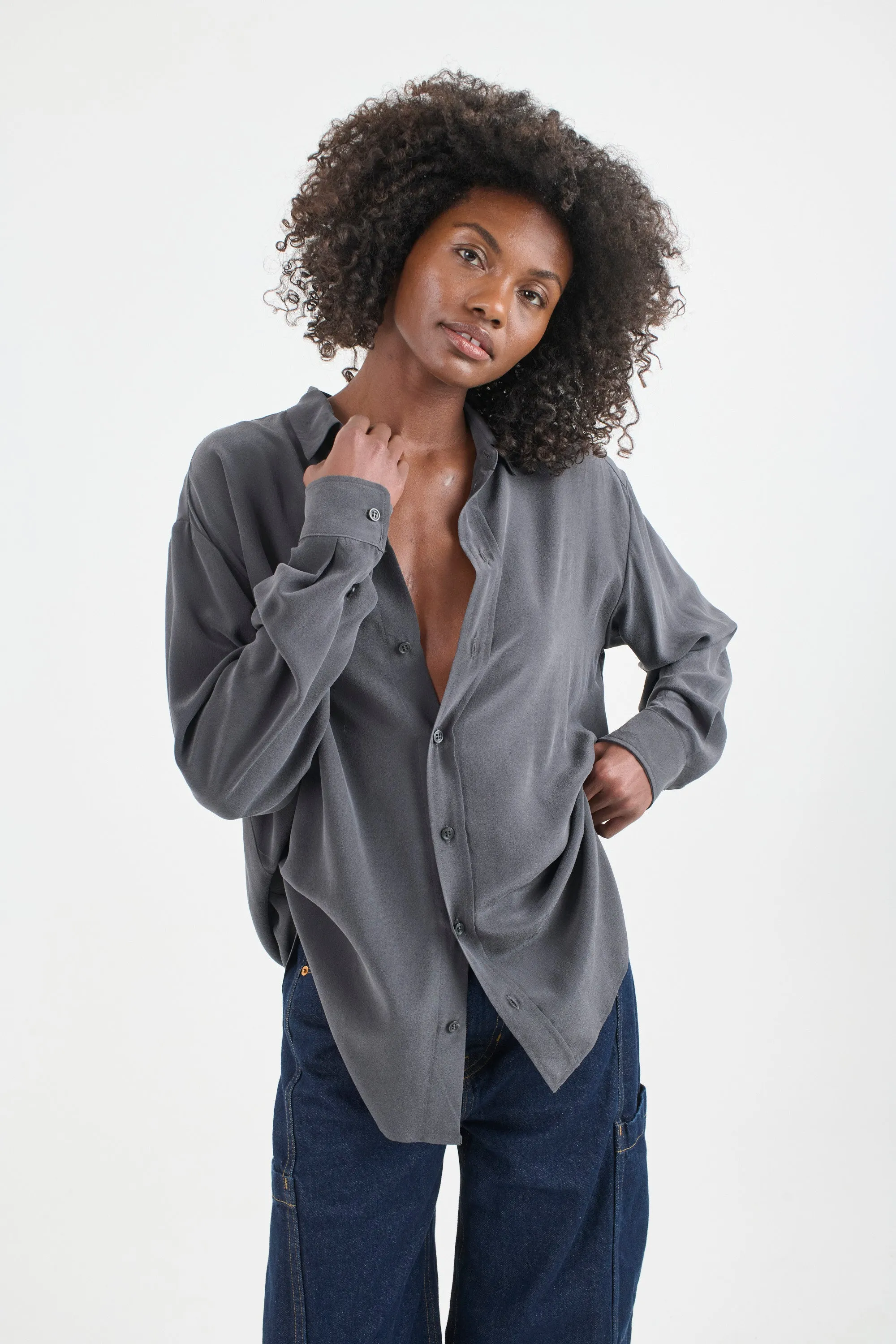 The Essential Silk Blouse in Dark Grey sold by Jamie Haller product image thumbnail 3