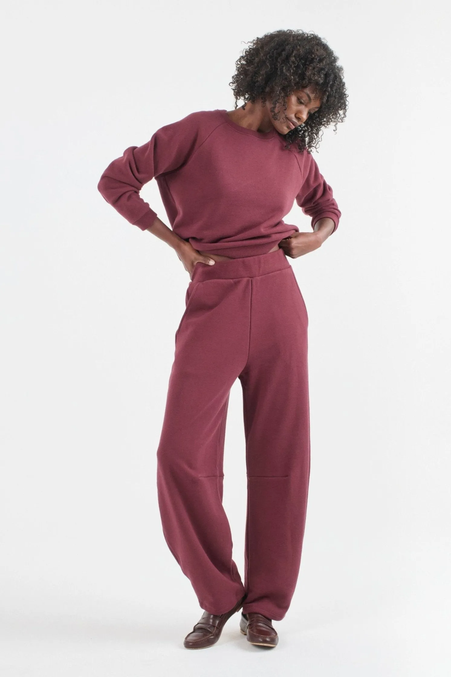 The Arc Lounge Pant in Cherry Cola sold by Jamie Haller