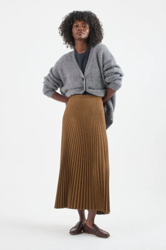 The Accordion Skirt in Burgundy Brown Houndstooth made by Jamie Haller