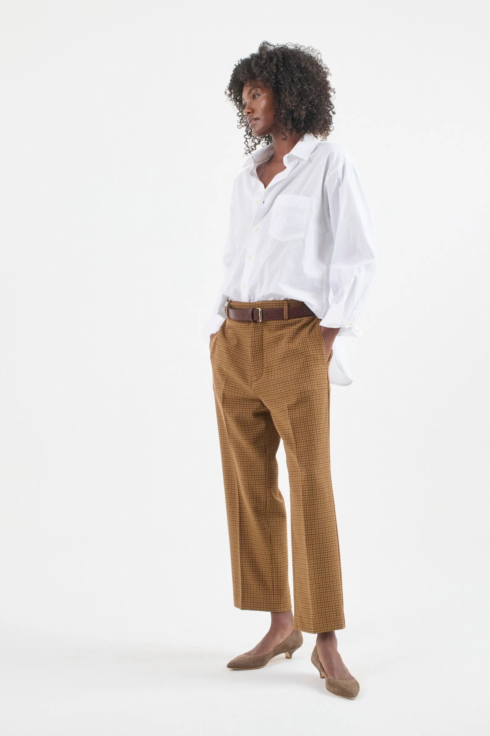 The Waist Tape Trouser in Burgundy Brown Houndstooth sold by Jamie Haller product image thumbnail 5