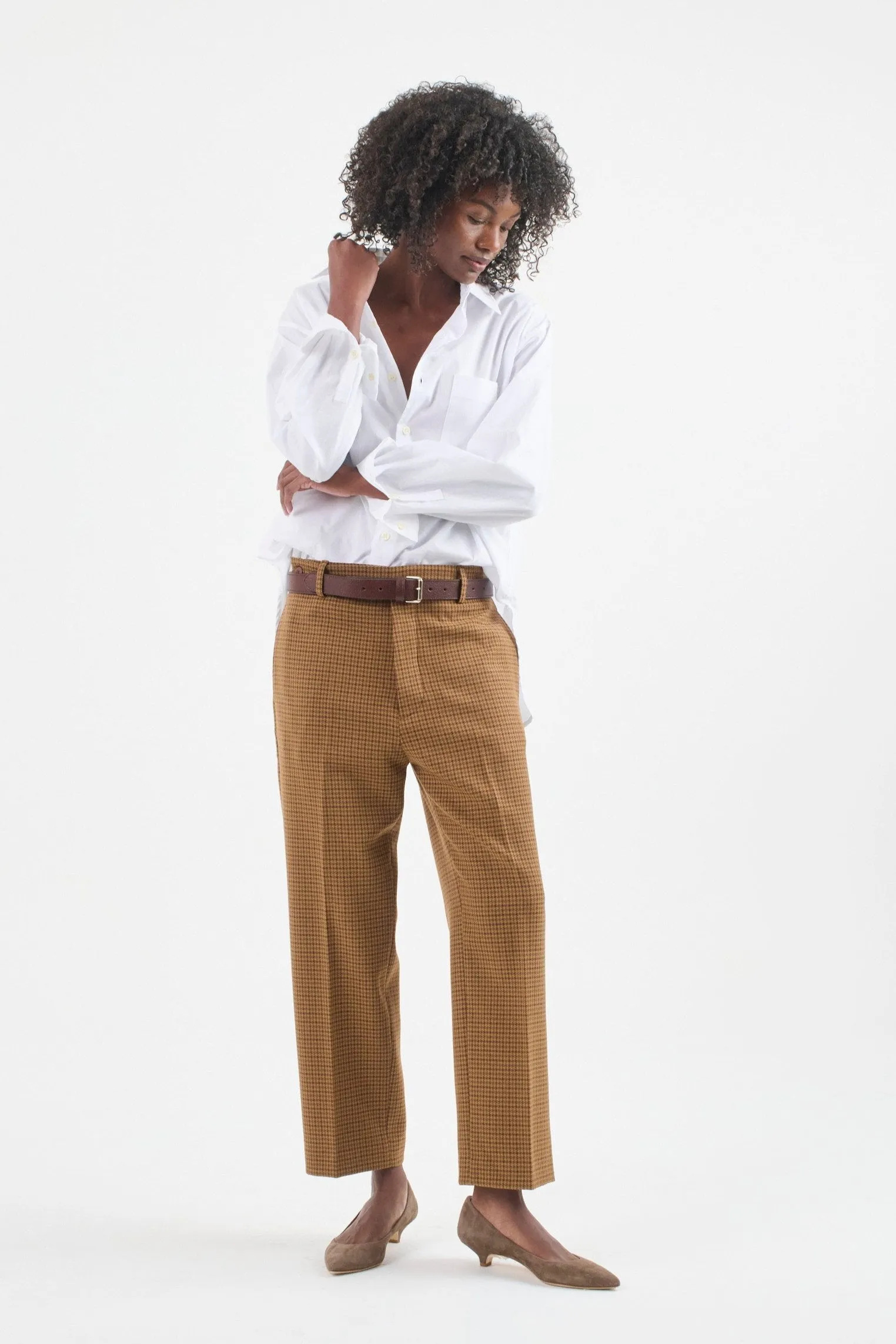 The Waist Tape Trouser in Burgundy Brown Houndstooth sold by Jamie Haller product image thumbnail 3