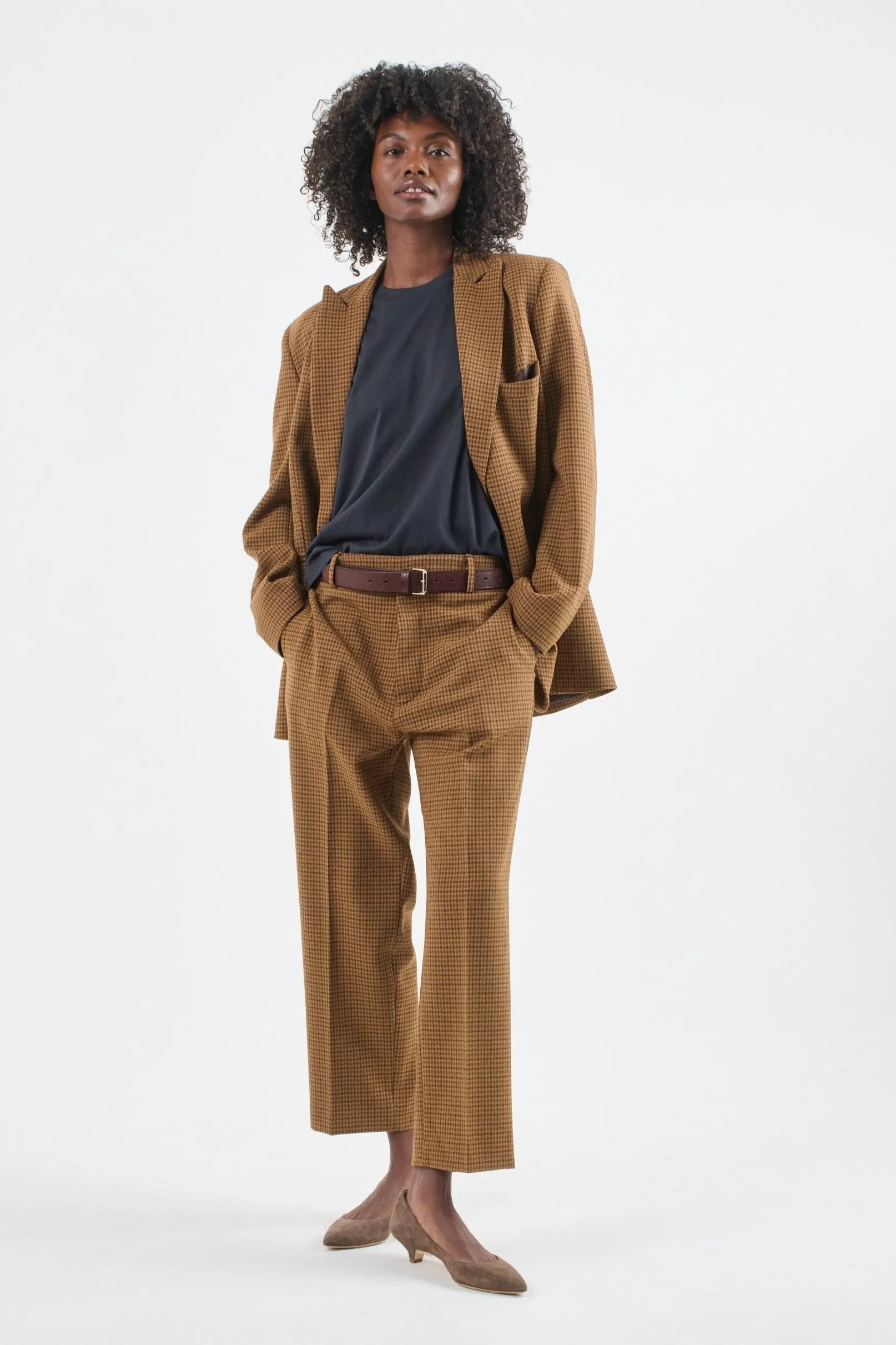 The Waist Tape Trouser in Burgundy Brown Houndstooth sold by Jamie Haller product image thumbnail 2