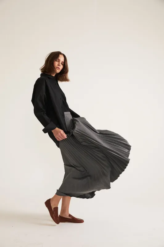 The Accordion Skirt in Oxford Grey made by Jamie Haller