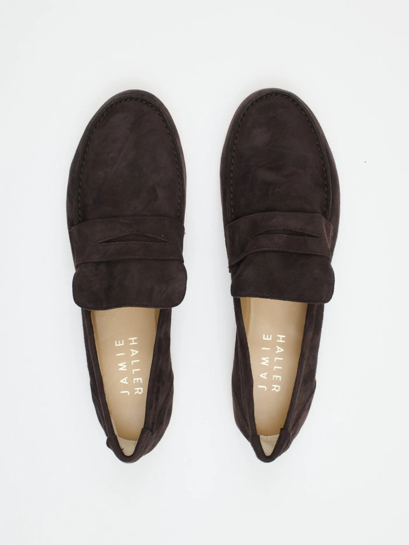 The Penny Loafer in Walnut Suede sold by Jamie Haller