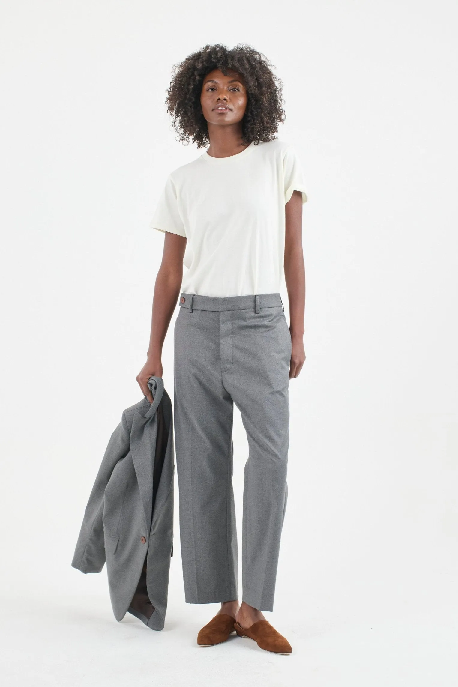 The Waist Tape Trouser in Oxford Grey sold by Jamie Haller