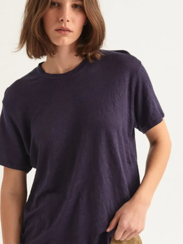The Chameleon Tee Linen in Navy sold by Jamie Haller