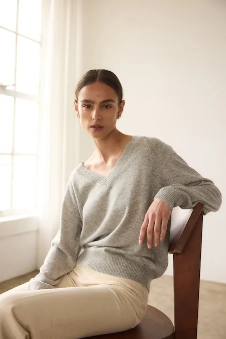 The V Fave Cashmere Sweater in Light Heather sold by Jamie Haller
