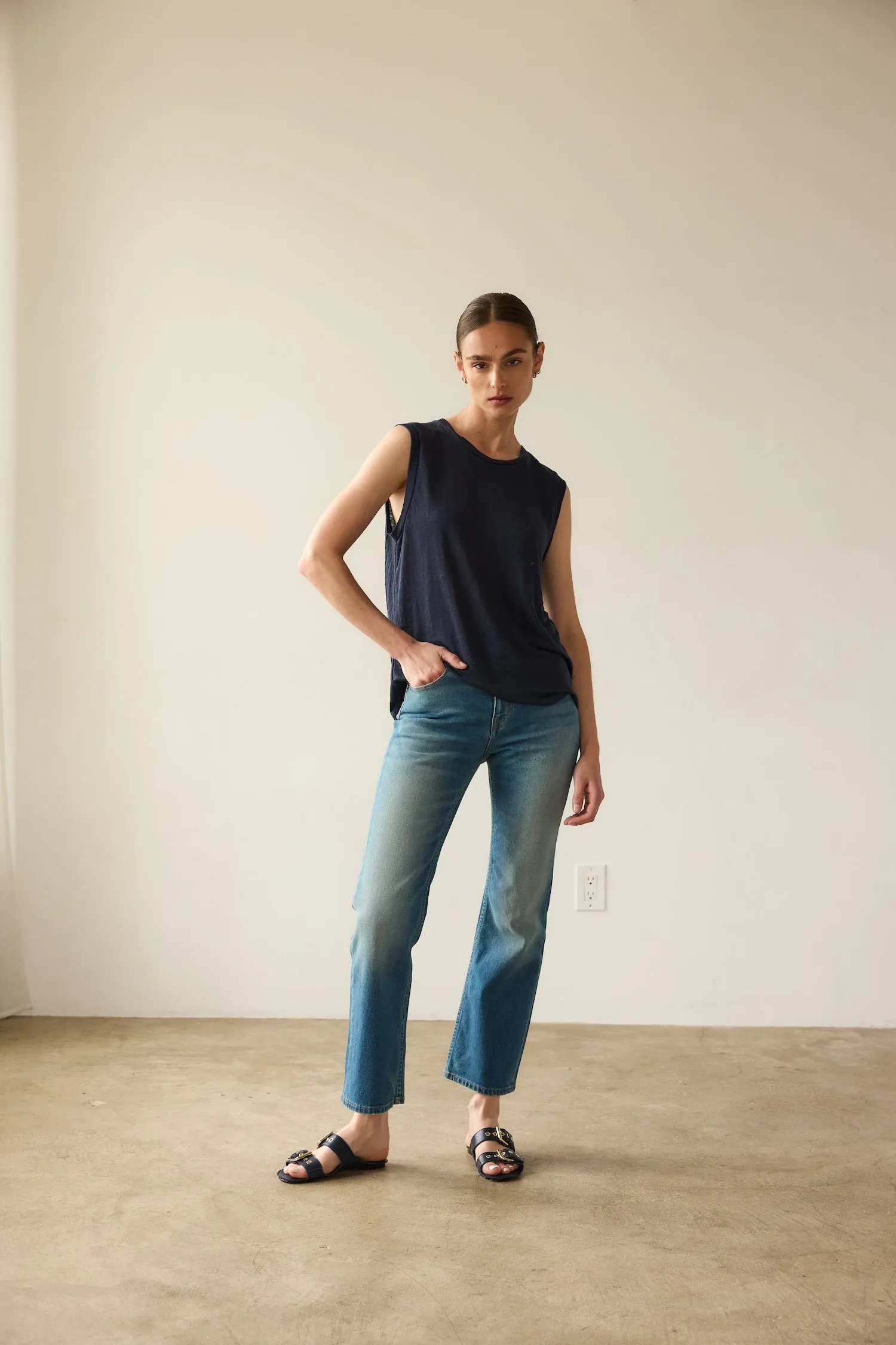 The Muscle Tee Linen in Navy sold by Jamie Haller product image thumbnail 4