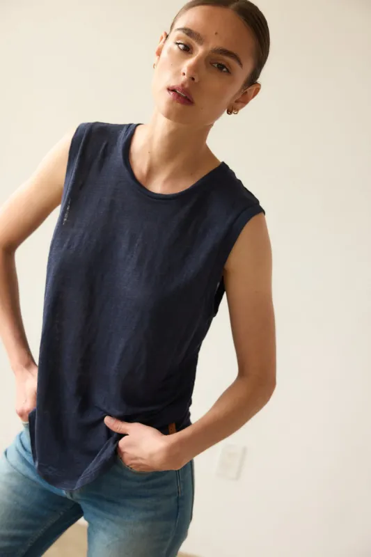 The Muscle Tee Linen in Navy sold by Jamie Haller