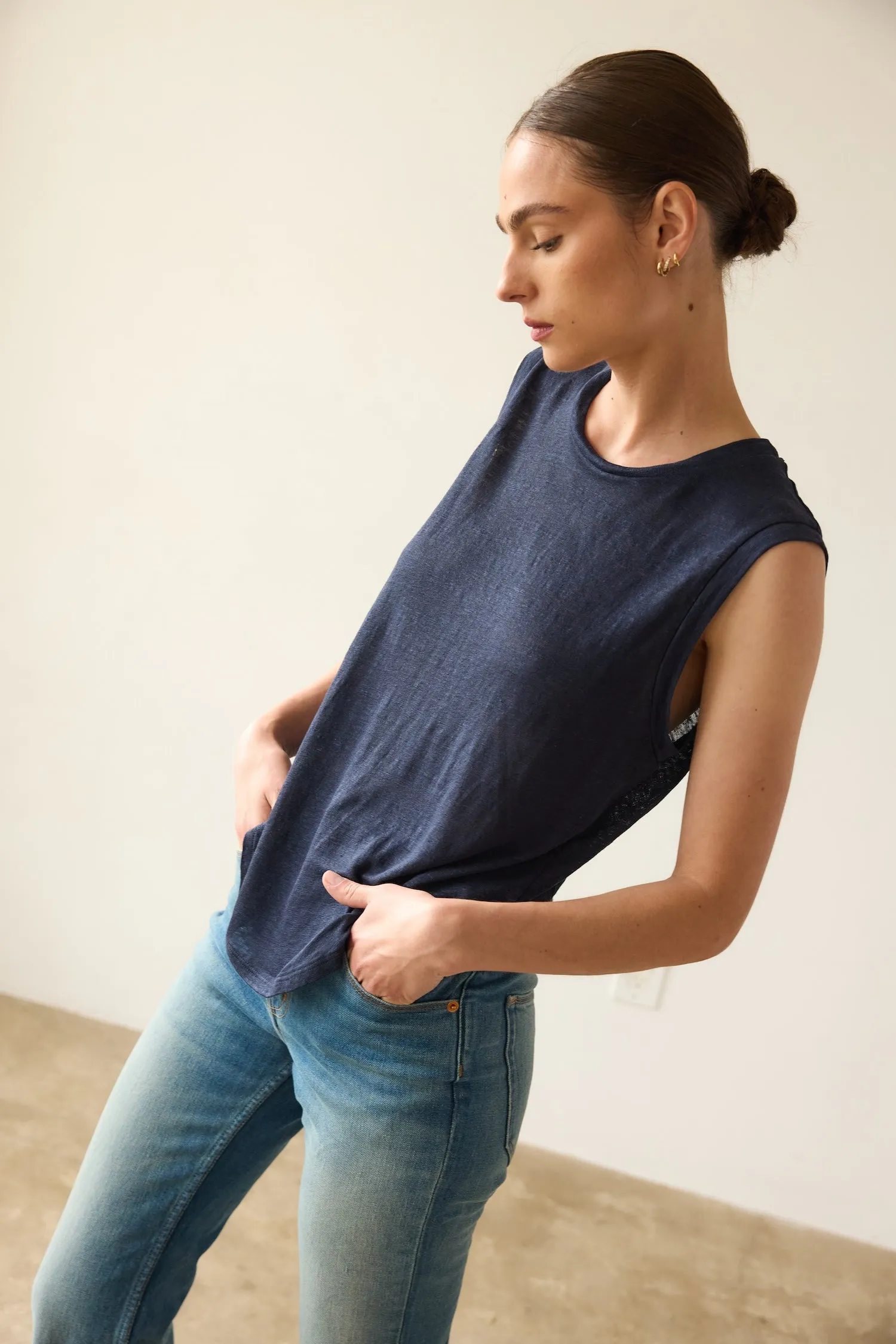 The Muscle Tee Linen in Navy sold by Jamie Haller product image thumbnail 3