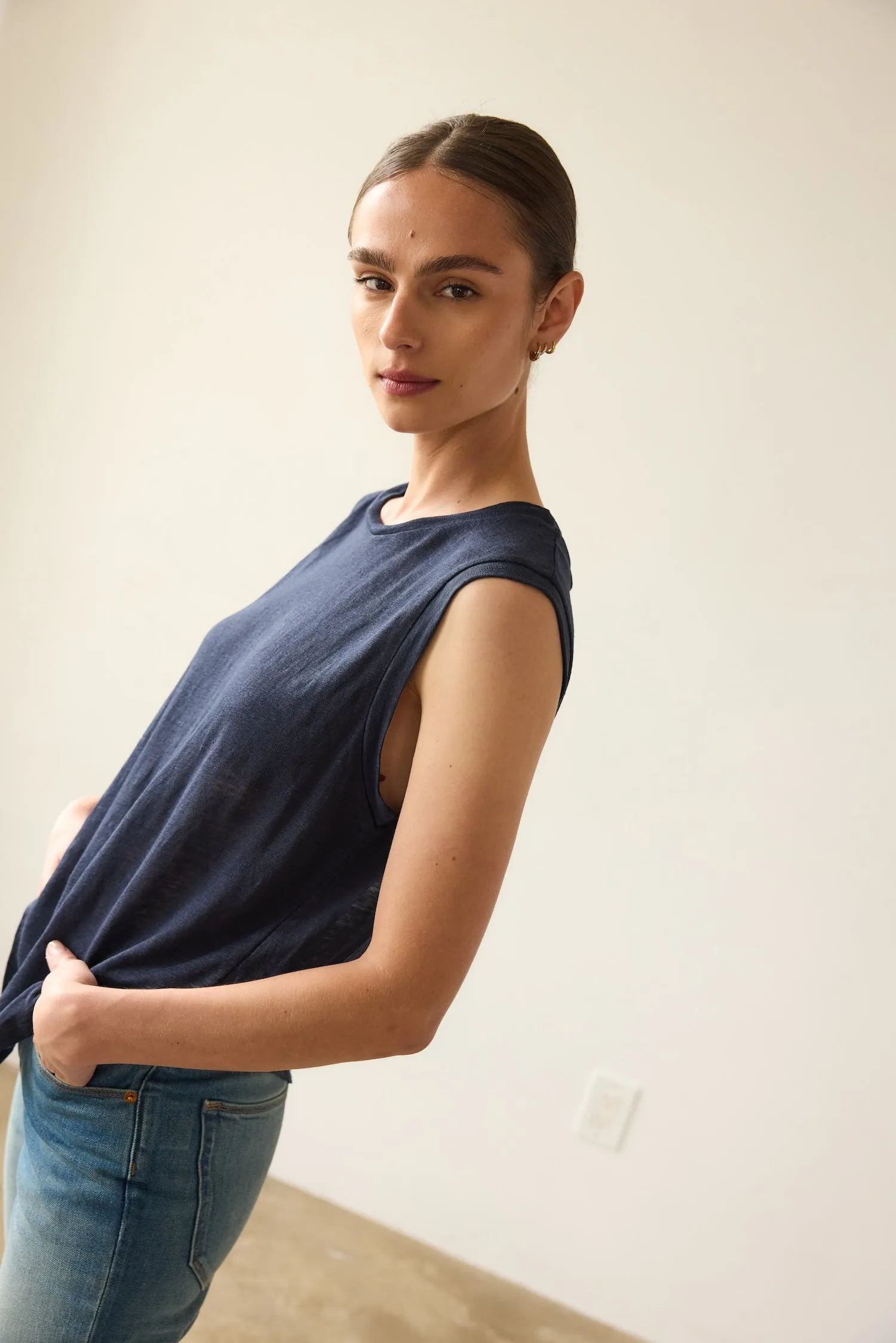 The Muscle Tee Linen in Navy sold by Jamie Haller product image thumbnail 5
