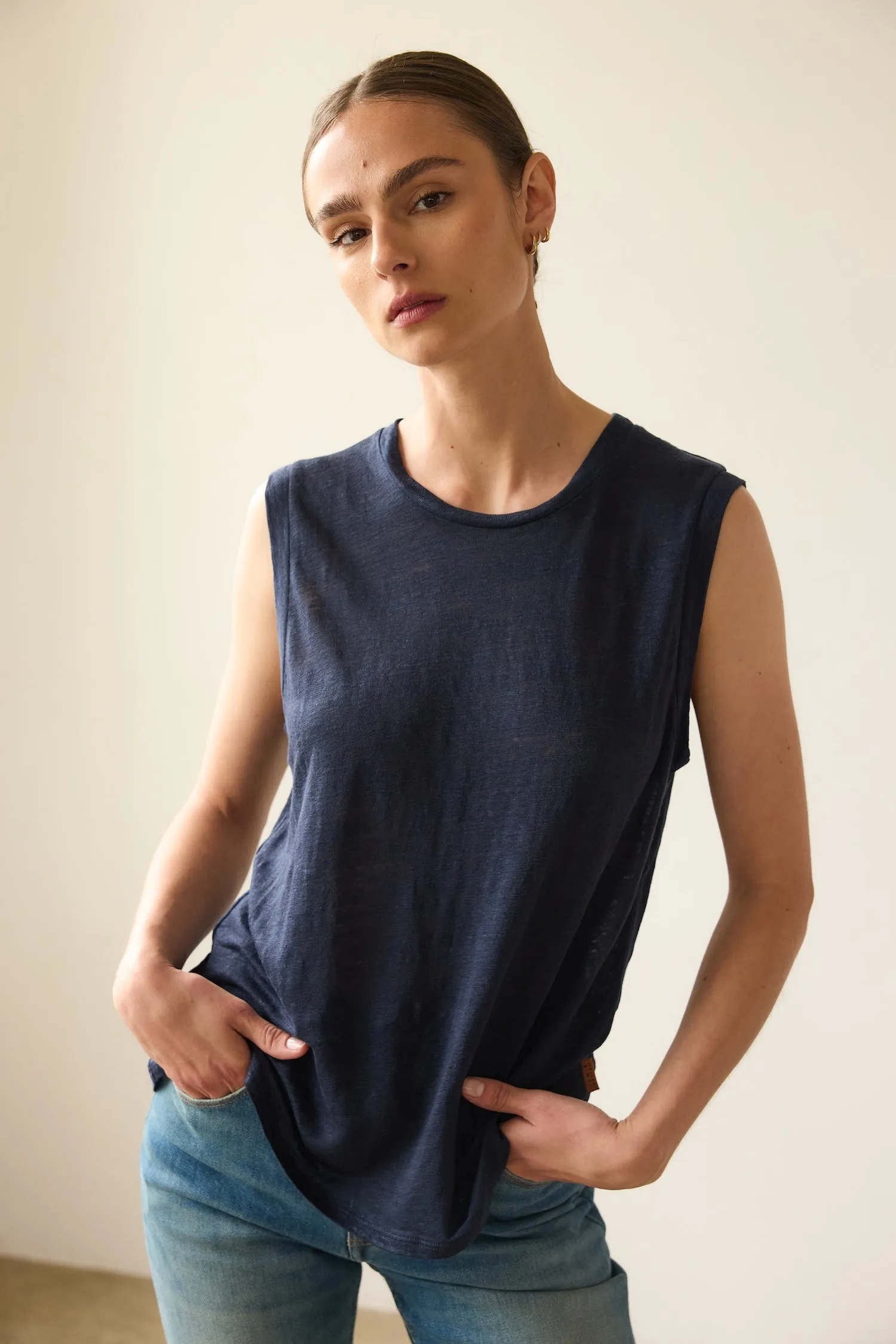 The Muscle Tee Linen in Navy sold by Jamie Haller product image thumbnail 2