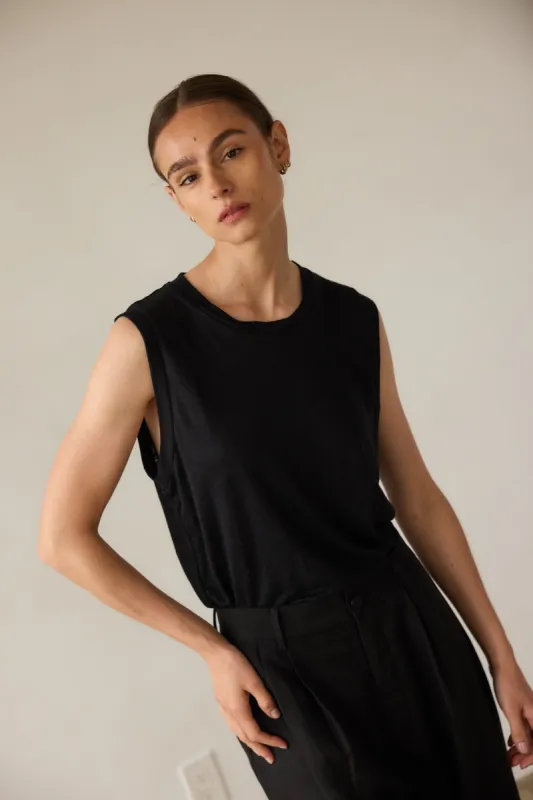The Muscle Tee Linen in Black sold by Jamie Haller